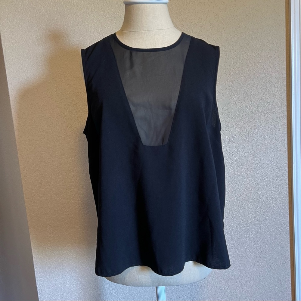 ASOS Black Blouse with Sheer Deep Cut Neckline, US Size 8